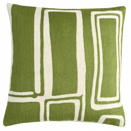 Judy Ross Textiles Hand-Embroidered Chain Stitch Procession Throw Pillow spring green/cream